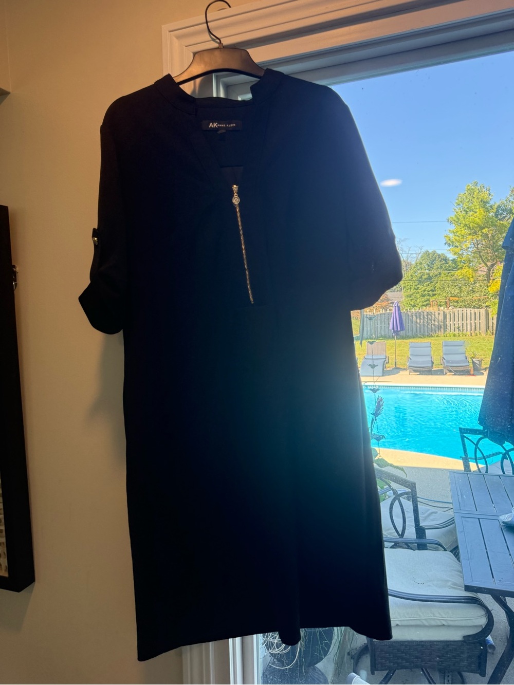 Anne Klein Black Short-Sleeve Zip-Front Mini Dress